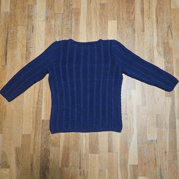 LL Bean Blue Cotton Fisherman Sweater Womens M Cable Knit Preppy‎ - Picture 7 of 8